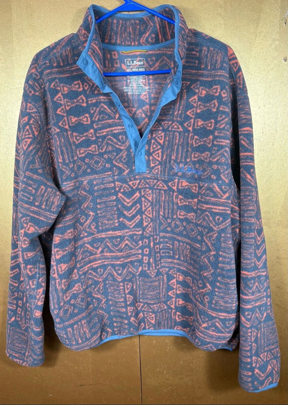 L.L Bean geometric Aztec print snap button fleece pullover sweatshirt unisex wom
